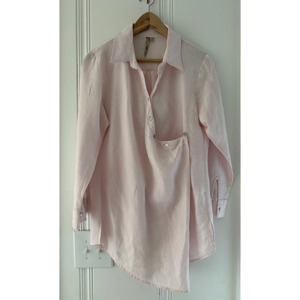 Comfy USA Lagenlook 100% Linen Tunic Top Pink Long Sleeve Small USA